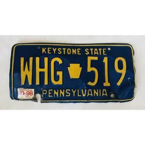Vintage 1998 Pennsylvania State Metal License Plate WHG-519 Keystone Distressed